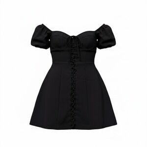 Zara Black Lace Up Corset Mini Dress Off Shoulder Puff Sleeve Bodycon Size S NEW